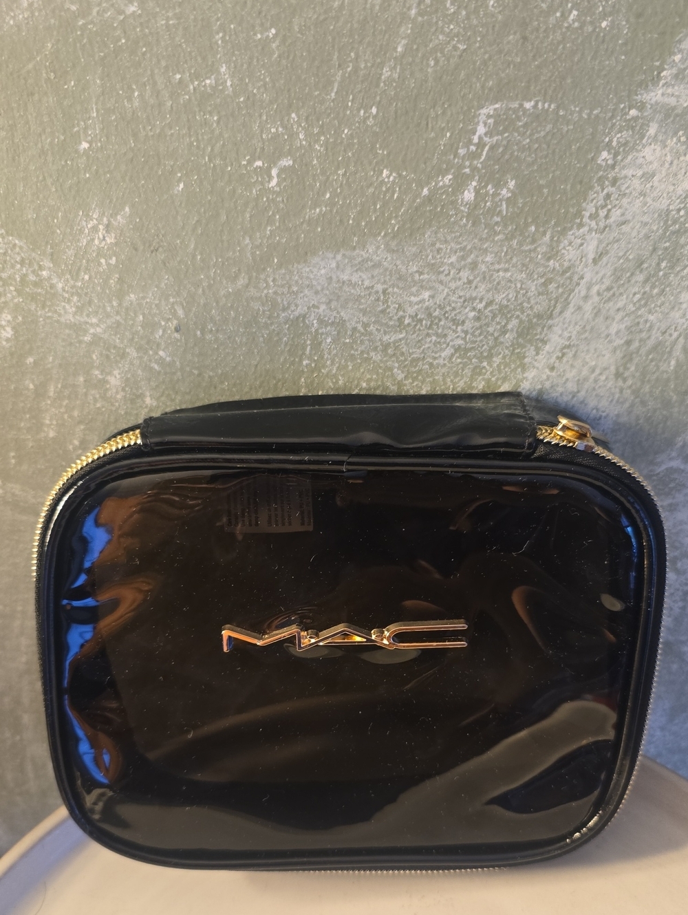 MAC Cosmetics Black Patent Cosmetic Case with Gold Logo NWOT